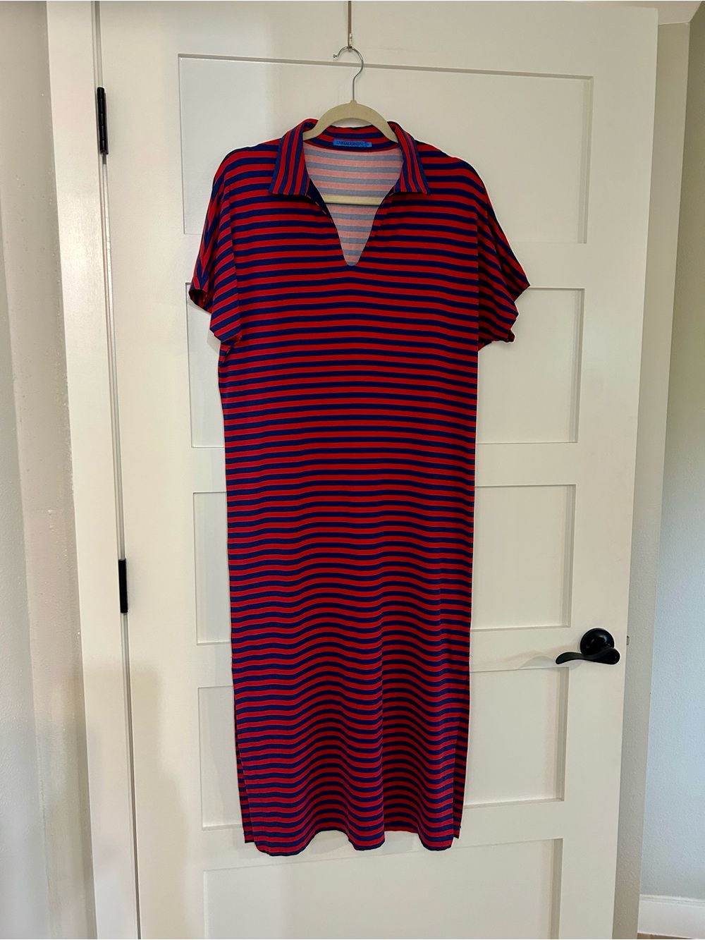 J. McLaughlin Striped Polo Midi Dress in Red and Blue